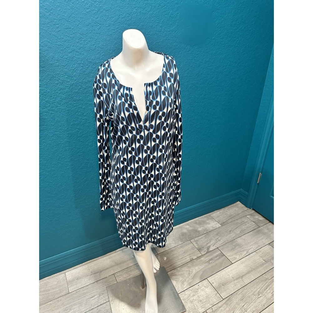 DVF Diane von Furstenberg Reina Blue Black Jersey Sheath Dress 6